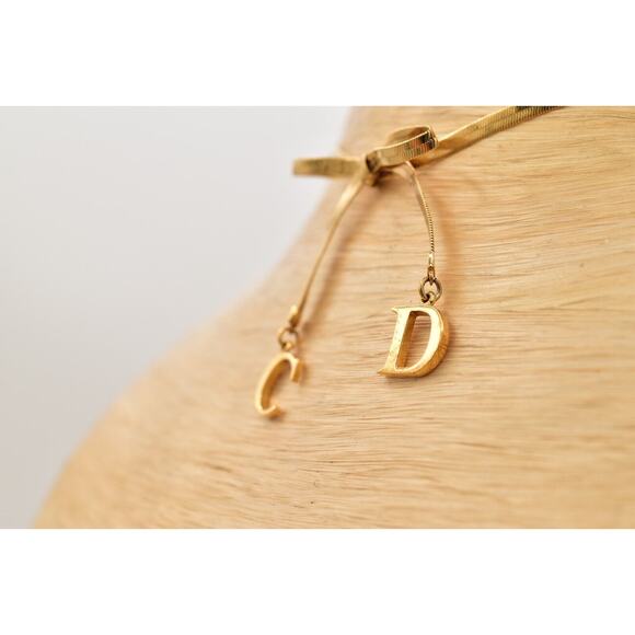 Christian Dior Vintage Bow Choker Necklace Logo CD Charm Gold Chain Signed BinBD - Picture 10 of 12